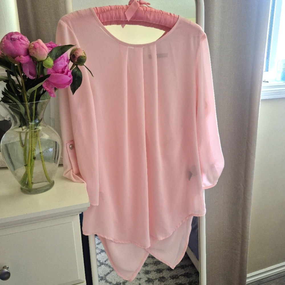 Suzy Shier Asymmetrical Pink Blouse Medium Size